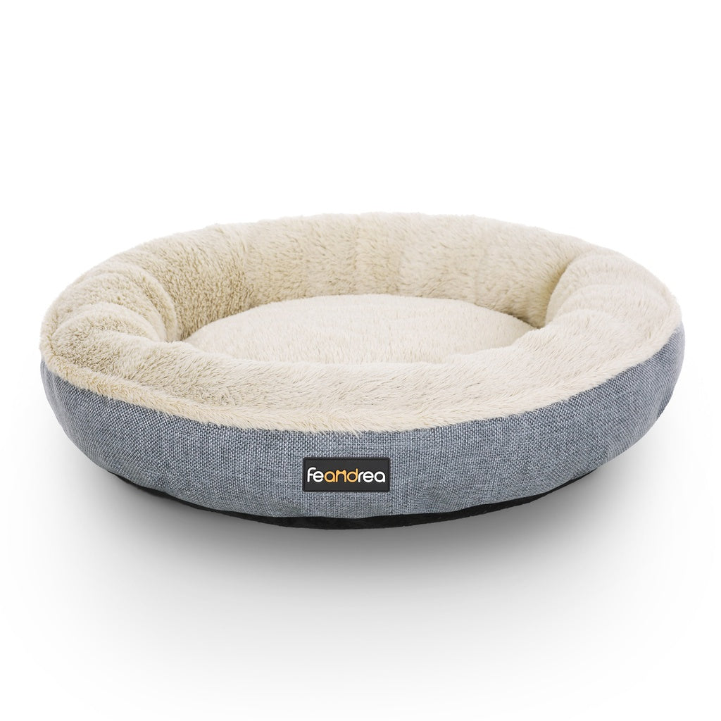 Deluxe Grey Round Dog Sofa Bed with Memory Foam Comfort