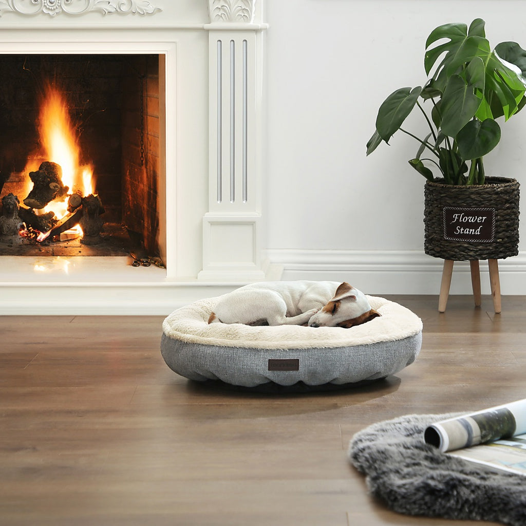 Deluxe Grey Round Dog Sofa Bed with Memory Foam Comfort