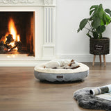 Deluxe Grey Round Dog Sofa Bed with Memory Foam Comfort - Top-Down View