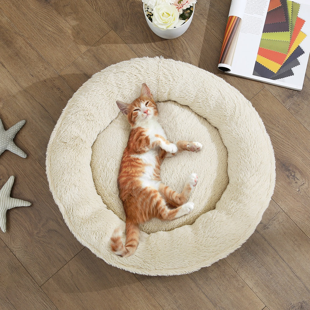 Deluxe Grey Round Dog Sofa Bed with Memory Foam Comfort