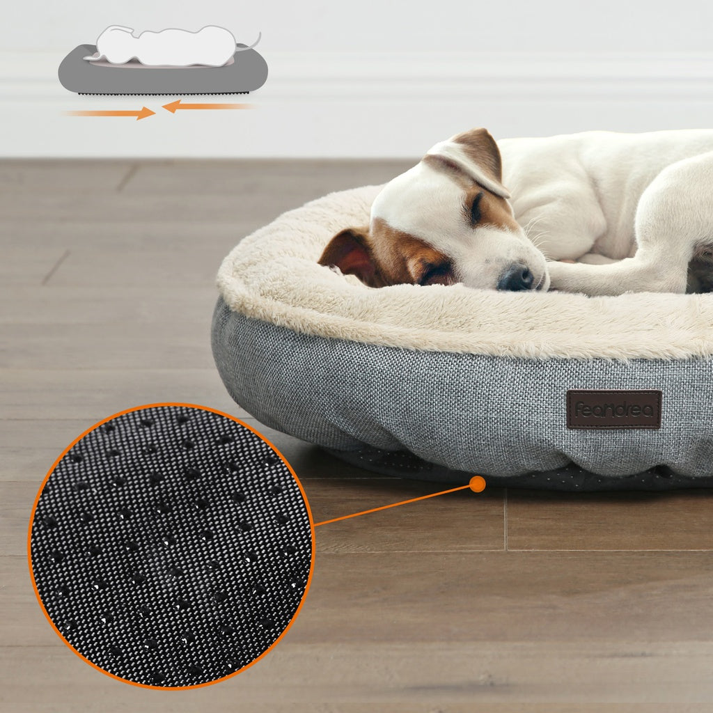 Deluxe Grey Round Dog Sofa Bed with Memory Foam Comfort