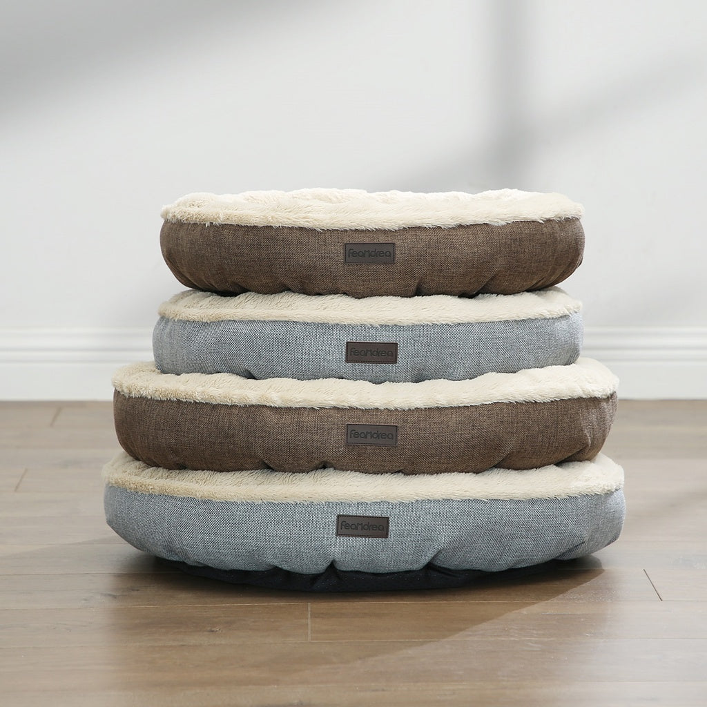 Deluxe Grey Round Dog Sofa Bed with Memory Foam Comfort