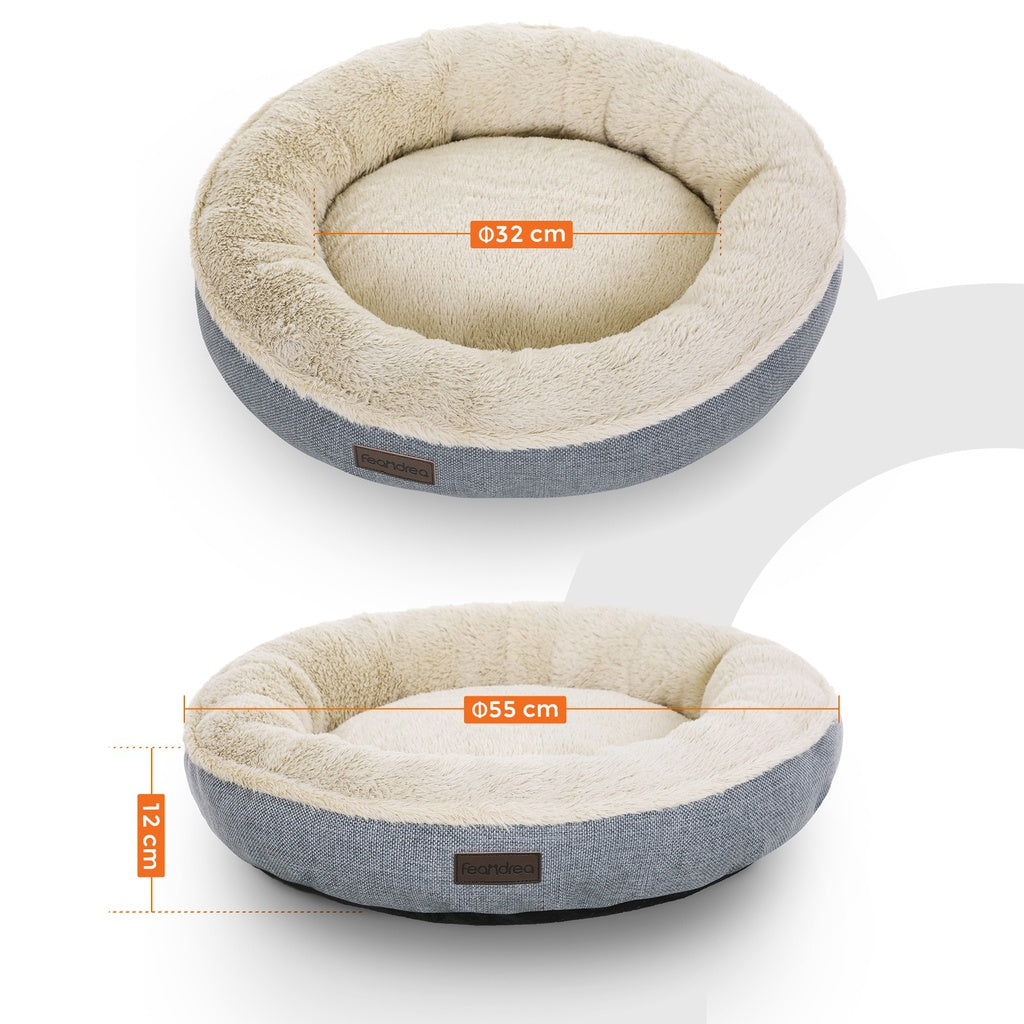 Deluxe Grey Round Dog Sofa Bed with Memory Foam Comfort
