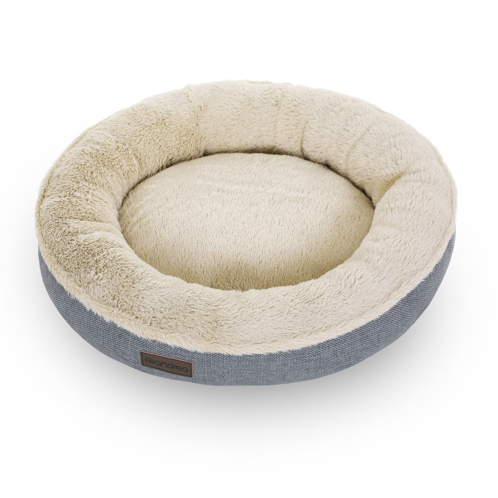 Deluxe Grey Round Dog Sofa Bed with Memory Foam Comfort