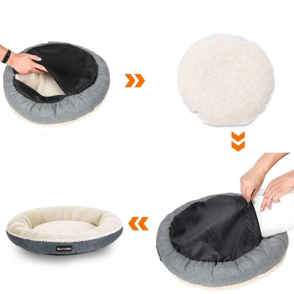 Deluxe Grey Round Dog Sofa Bed with Memory Foam Comfort