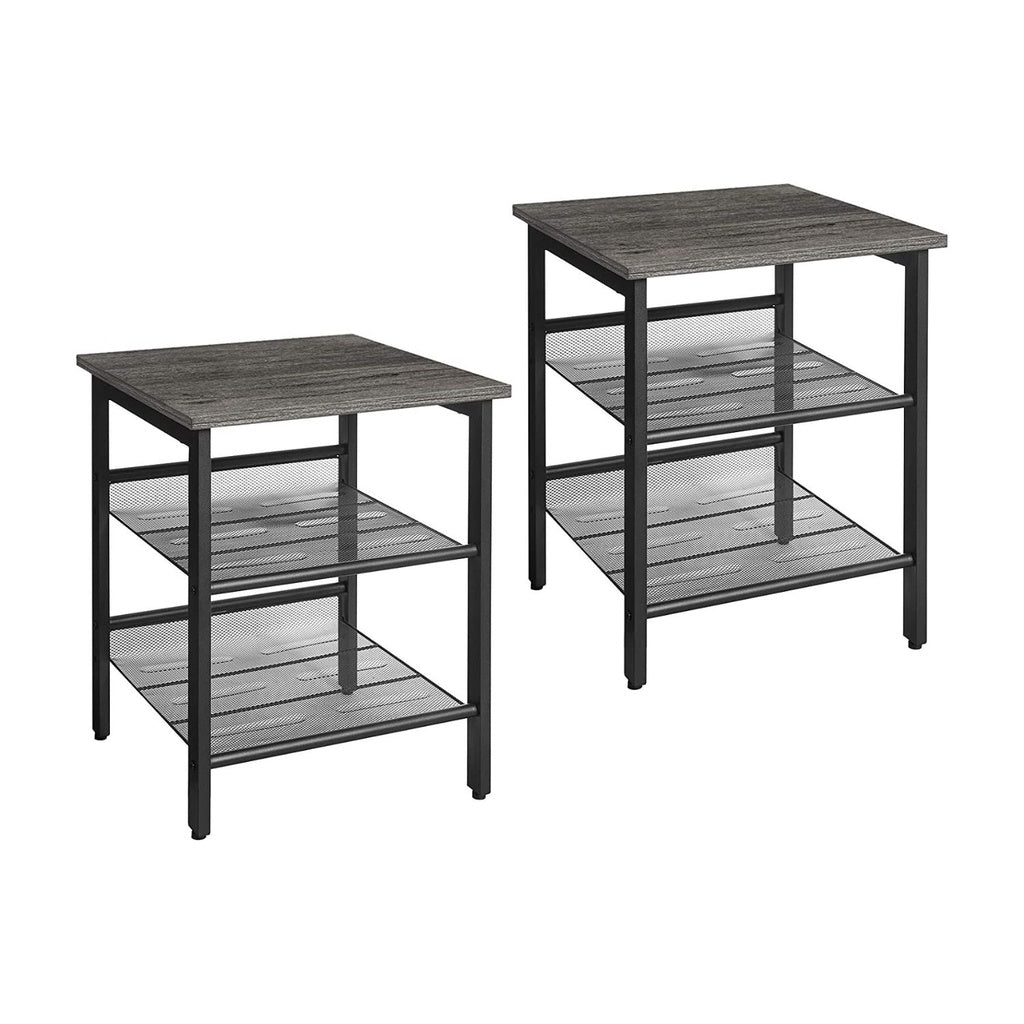 Set of 2 Industrial Charcoal Gray and Black Side Tables with Adjustable Shelves