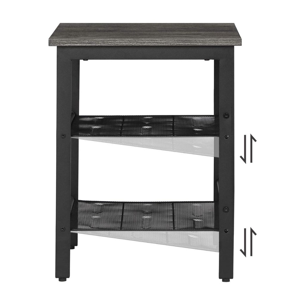 Set of 2 Industrial Charcoal Gray and Black Side Tables with Adjustable Shelves