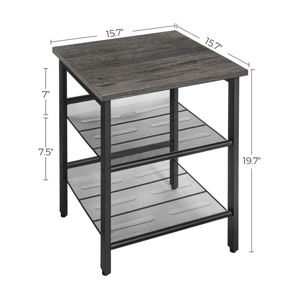 Set of 2 Industrial Charcoal Gray and Black Side Tables with Adjustable Shelves