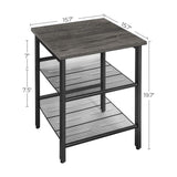 Set of 2 Industrial Charcoal Gray and Black Side Tables with Adjustable Shelves - Rear View