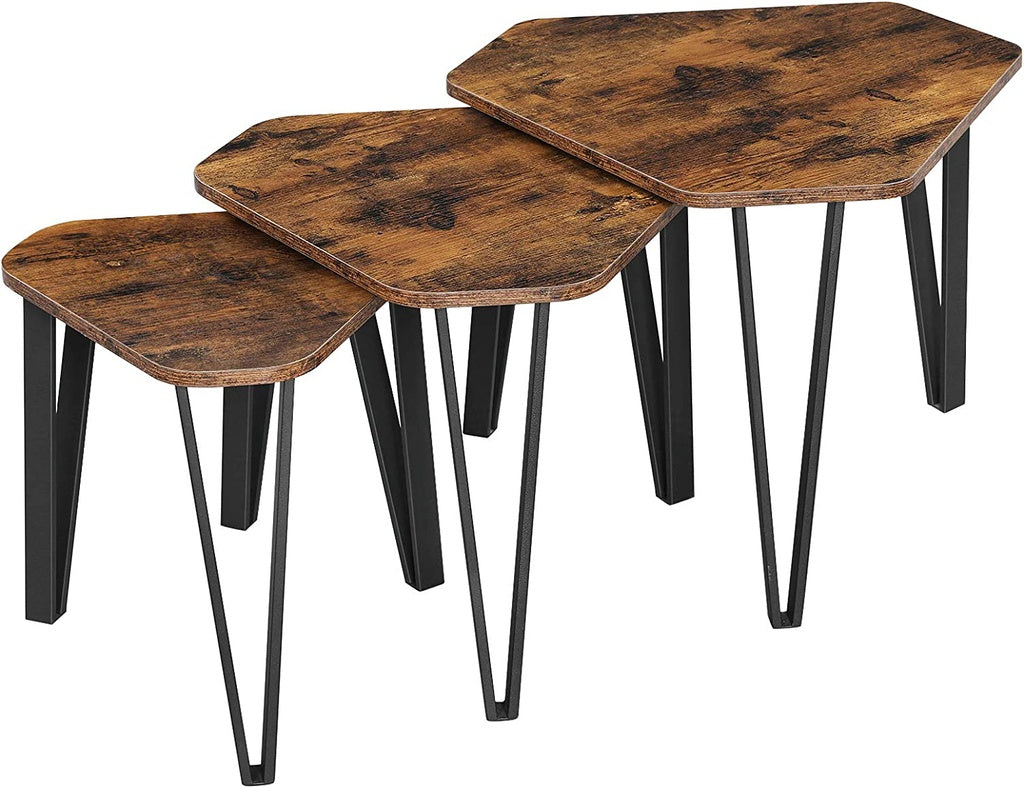 VASAGLE Rustic Nesting Tables Set of 3 in Brown and Black