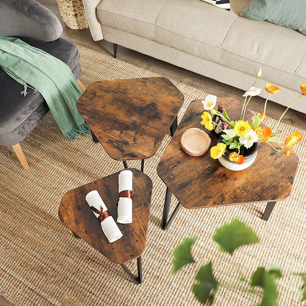 VASAGLE Rustic Nesting Tables Set of 3 in Brown and Black