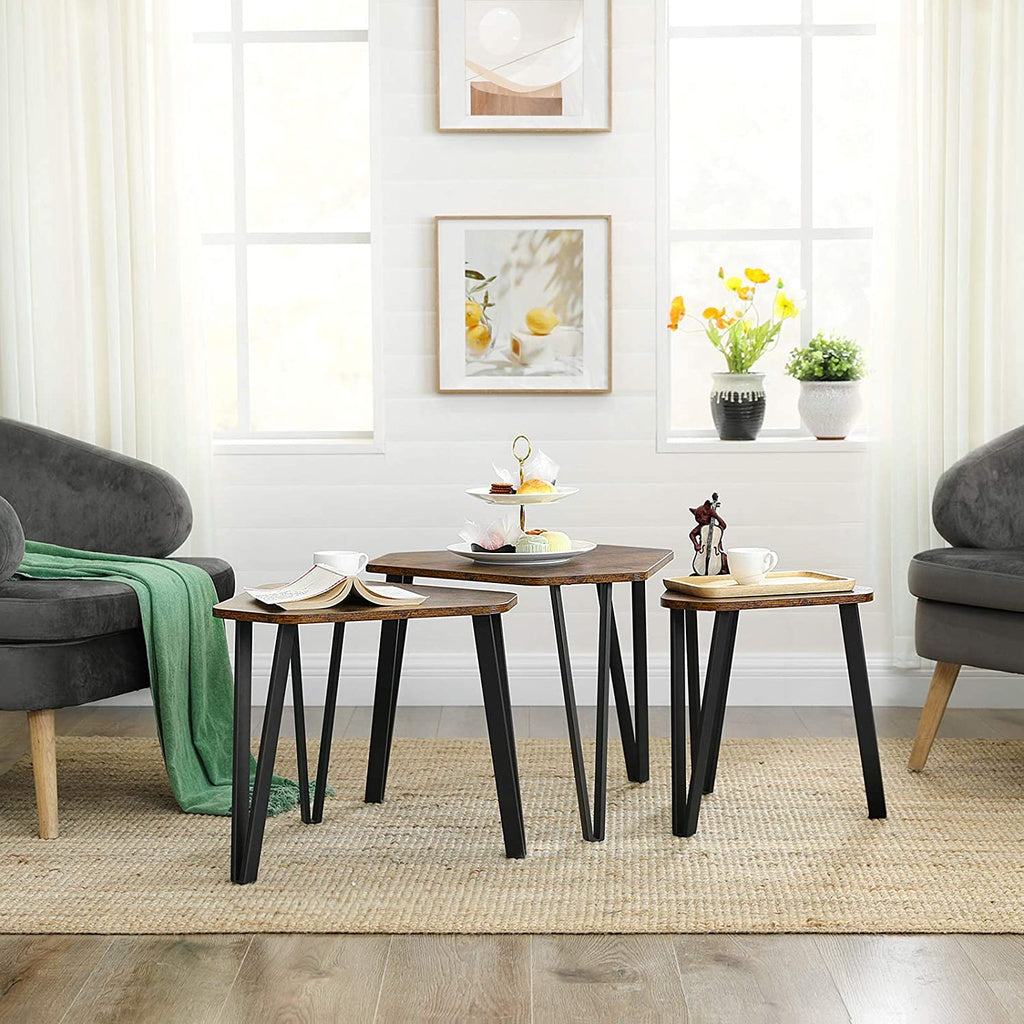 VASAGLE Rustic Nesting Tables Set of 3 in Brown and Black