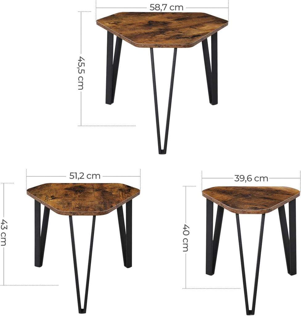 VASAGLE Rustic Nesting Tables Set of 3 in Brown and Black