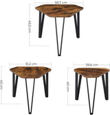 VASAGLE Rustic Nesting Tables Set of 3 in Brown and Black - Close-Up Angle
