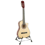 Karrera 38-Inch Cutaway Acoustic Guitar Bundle with Weatherproof Bag - Natural Finish - Side View