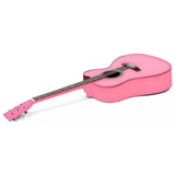 Karrera 38-Inch Cutaway Pink Acoustic Guitar Set with Bag - Side View