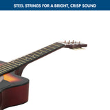 Karrera 38in Cutaway Acoustic Guitar Starter Kit with Bag and Accessories - Sunburst Finish - Top-Down View