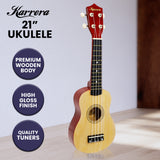 Karrera 21-Inch Natural Wood Ukulele - Close-Up Angle