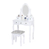 Carved Dressing Vanity Table Set with Mirror & Stool- White