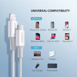 UGREEN 1M Type-C to MFi Lightning Charger Cable with Rubber Shell - Fast Charging Compatible with iPhone