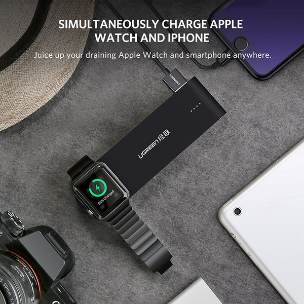UGREEN 2200mAh Portable Power Bank with Magnetic Charger for Apple Watch and iPhone (Black)