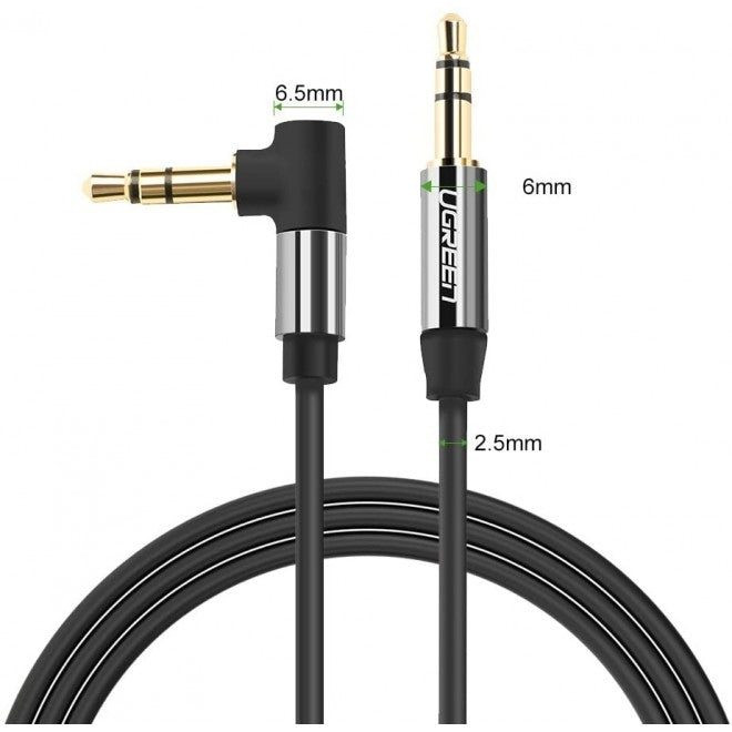 UGREEN 30549 2m Right Angle 3.5mm Male to Male Audio Cable (Black)