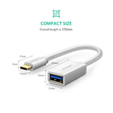 UGREEN USB-C to USB 3.0 OTG Adapter Cable - 15CM White (30702) - 45-Degree Angle