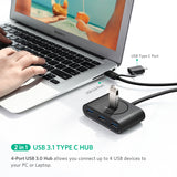 UGreen 4-Port USB 3.0 Hub with Type C Connector - 1M Cable, Black - Top-Down View