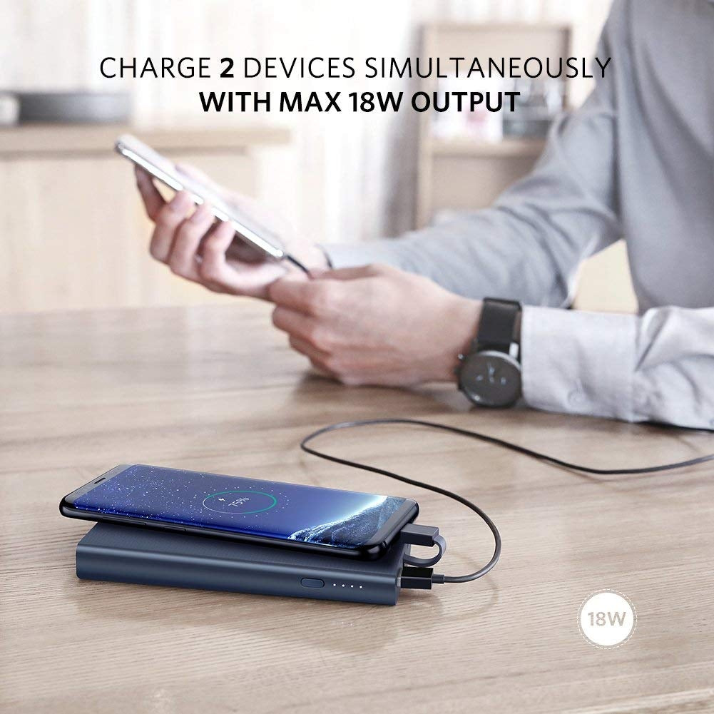 UGreen 10000mAh Portable Power Bank with USB-C Cable - Blue 40972