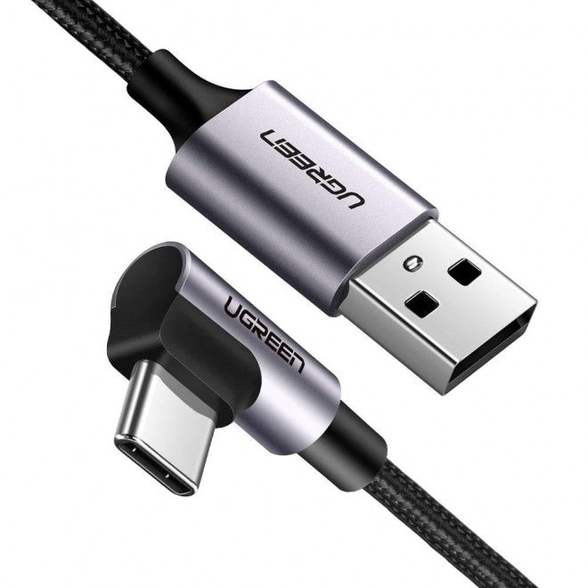 UGREEN 90-Degree USB-C to USB 2.0 Round Cable with Aluminum Shell - 1m (Gray/Black) 50123
