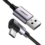 UGREEN 90-Degree USB-C to USB 2.0 Round Cable with Aluminum Shell - 1m (Gray/Black) 50123