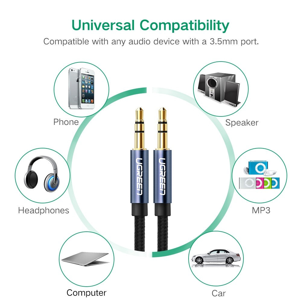 Ugreen 2M 3.5mm Male to Male Stereo Audio Cable - Premium White Edition, Model 50368