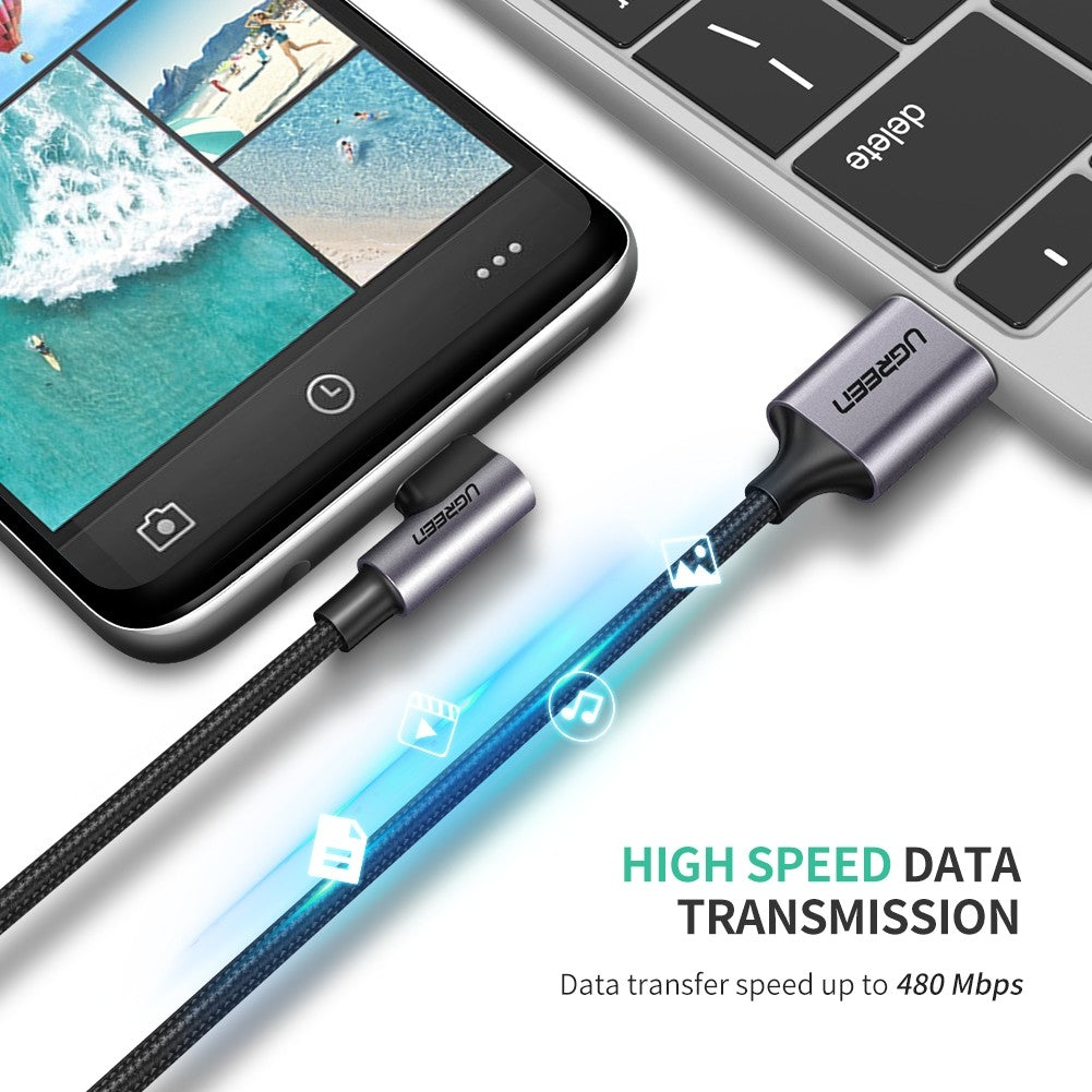 UGreen 90° Angled USB C to USB 2.0A Charging Cable - 1m