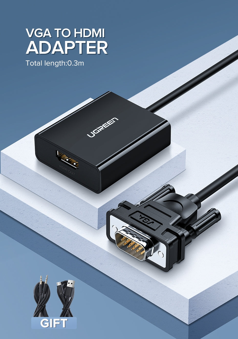 UGREEN Active VGA to HDMI Adapter - Model 60814, Black