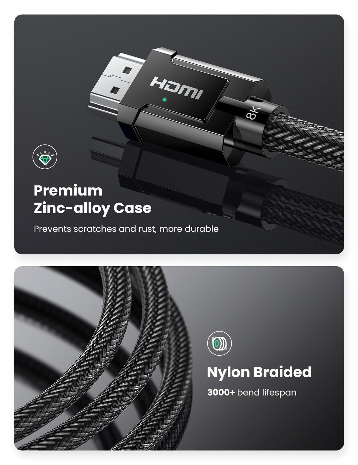 UGREEN 80602 3M High-Speed 8K HDMI 2.1 Cable with Dynamic HDR and eARC Support