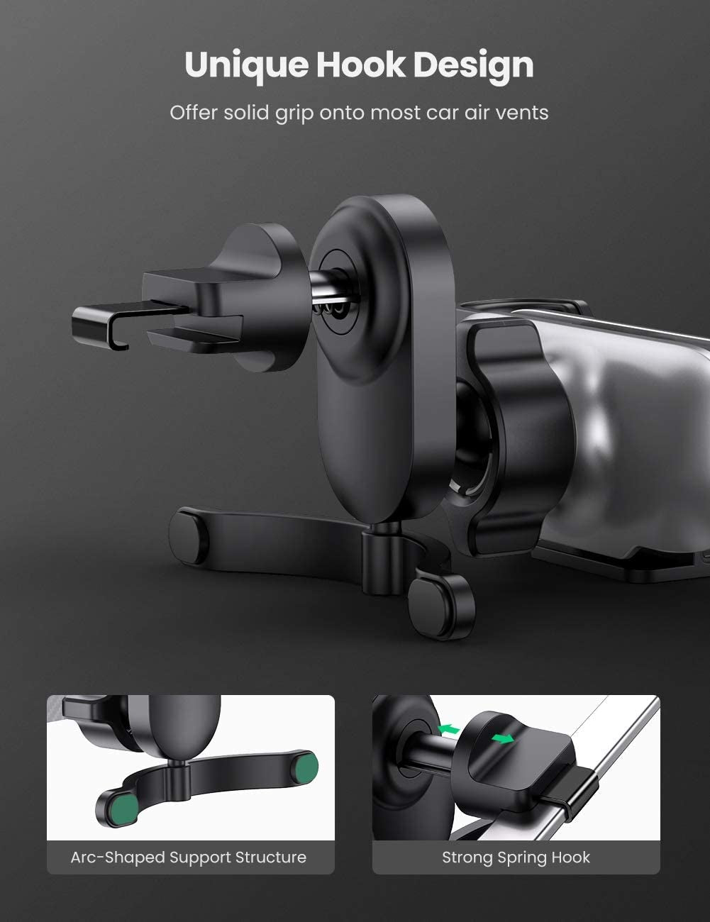 UGREEN 80871 Gravity Car Phone Mount with Secure Hook Design