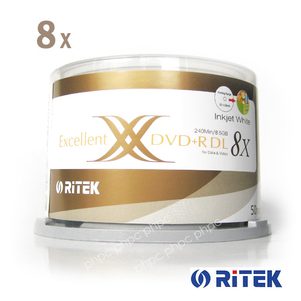 Ritek Ridata 8.5GB DVD+R Double Layer 8X Printable Discs - 50 Pack