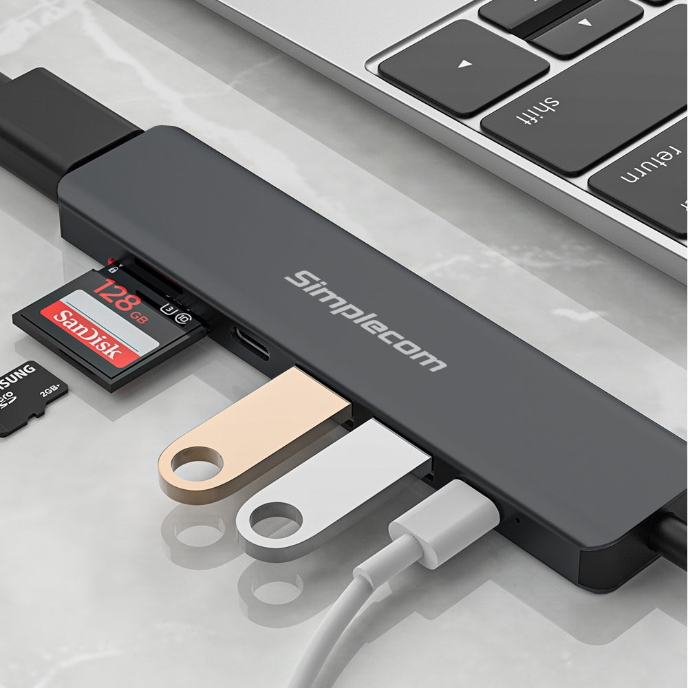 Simplecom CH570 USB-C 7-in-1 Hub: Multiport Adapter with HDMI 4K, USB 3.0, and SD Card Reader
