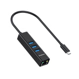 Simplecom CHN421 Aluminum USB-C Hub with 3 USB-A Ports and Gigabit Ethernet Adapter - Black - Front View