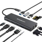 Simplecom CHN612 12-in-1 USB-C Docking Hub with Dual HDMI, VGA, and Gigabit Ethernet for Triple Display
