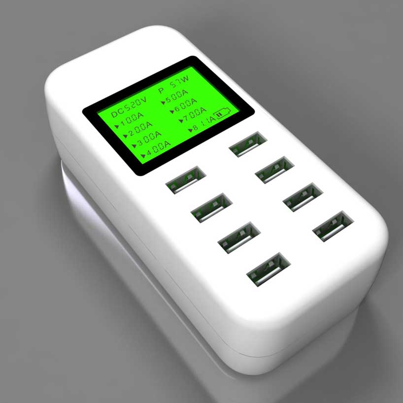 Multi-Port USB Fast Charging Station with LCD Display - 8 Port 5V/8A Desktop Charger