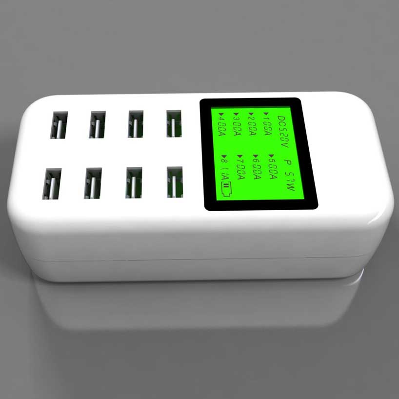 Multi-Port USB Fast Charging Station with LCD Display - 8 Port 5V/8A Desktop Charger