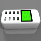 Multi-Port USB Fast Charging Station with LCD Display - 8 Port 5V/8A Desktop Charger - Front View