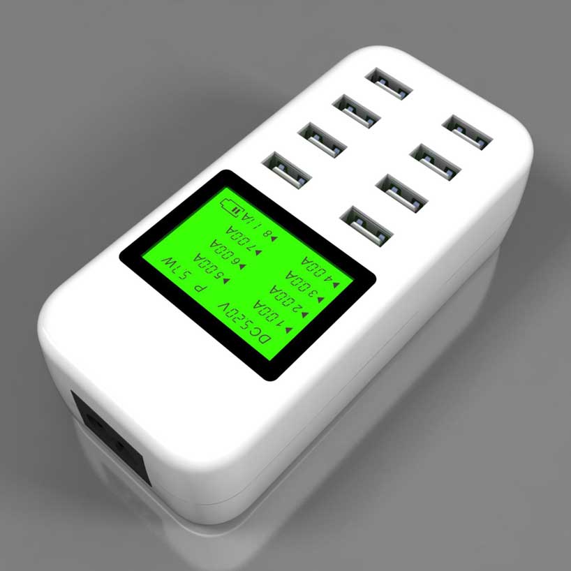Multi-Port USB Fast Charging Station with LCD Display - 8 Port 5V/8A Desktop Charger