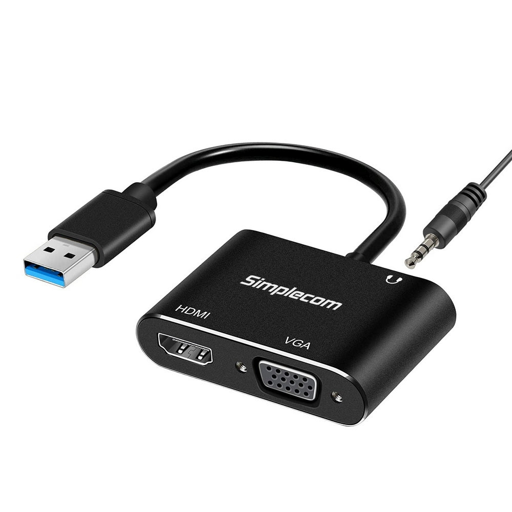 Simplecom DA316A USB-A to HDMI & VGA Dual Display Adapter with Audio Output