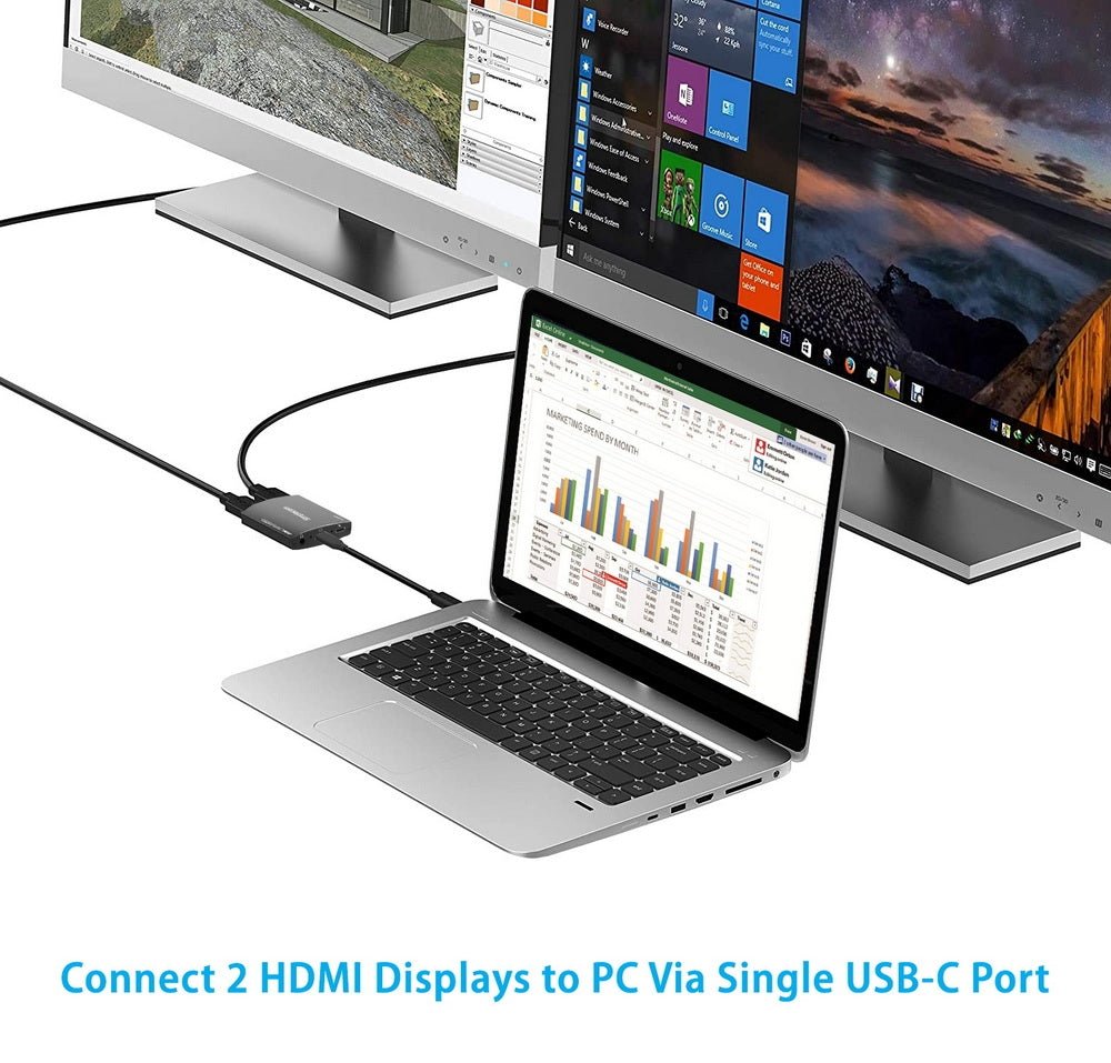 Simplecom DA330 USB-C Dual HDMI MST Adapter with 4K@60Hz Support, Power Delivery & Audio Output