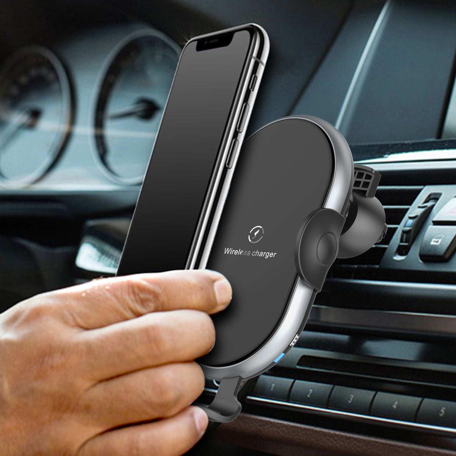 C366: Smart Auto-Clamping Qi Fast Wireless Car Charger with Backlight