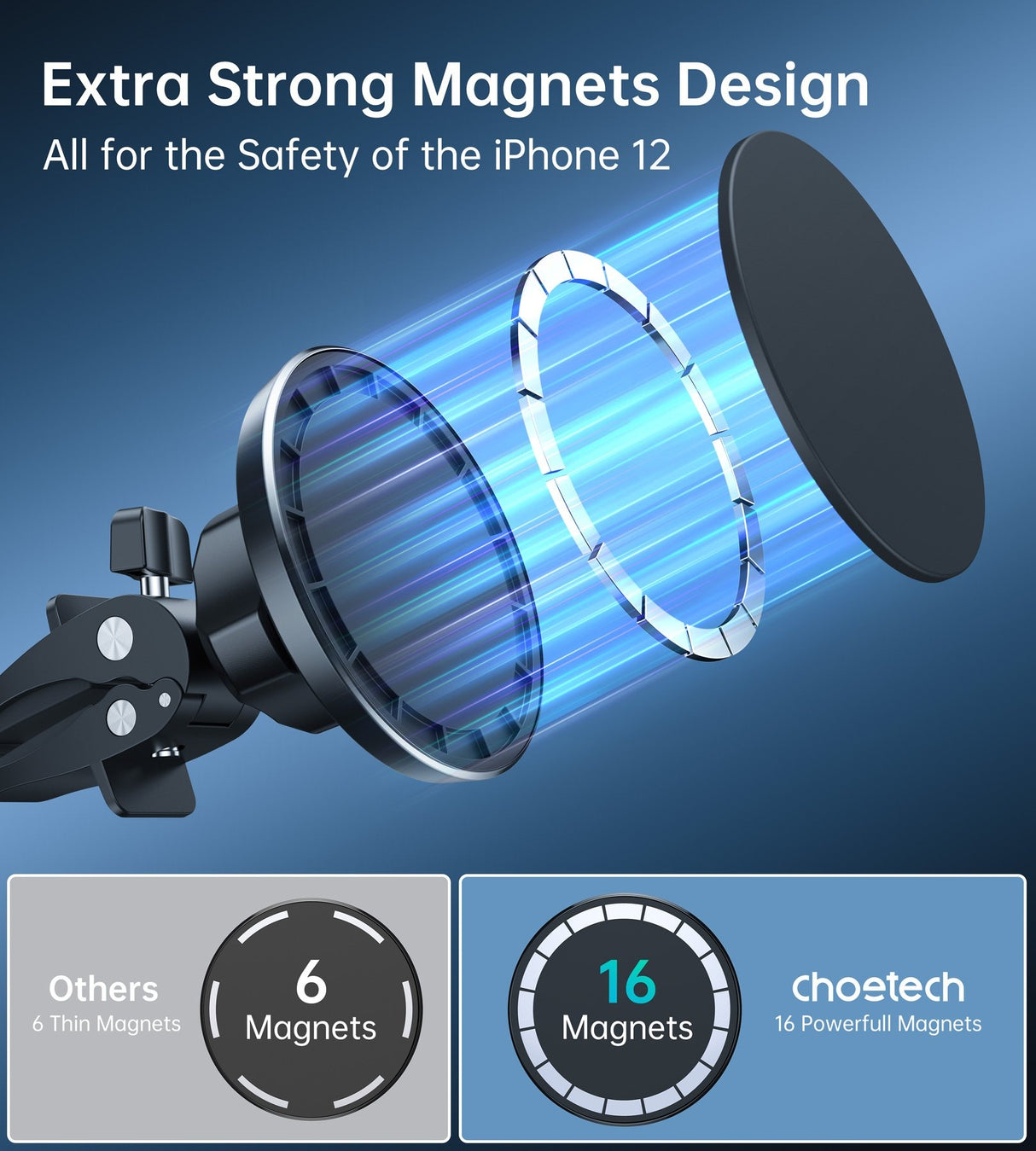 CHOETECH Magnetic Car Vent Mount for iPhone 12 Series - Secure Air Vent Phone Holder