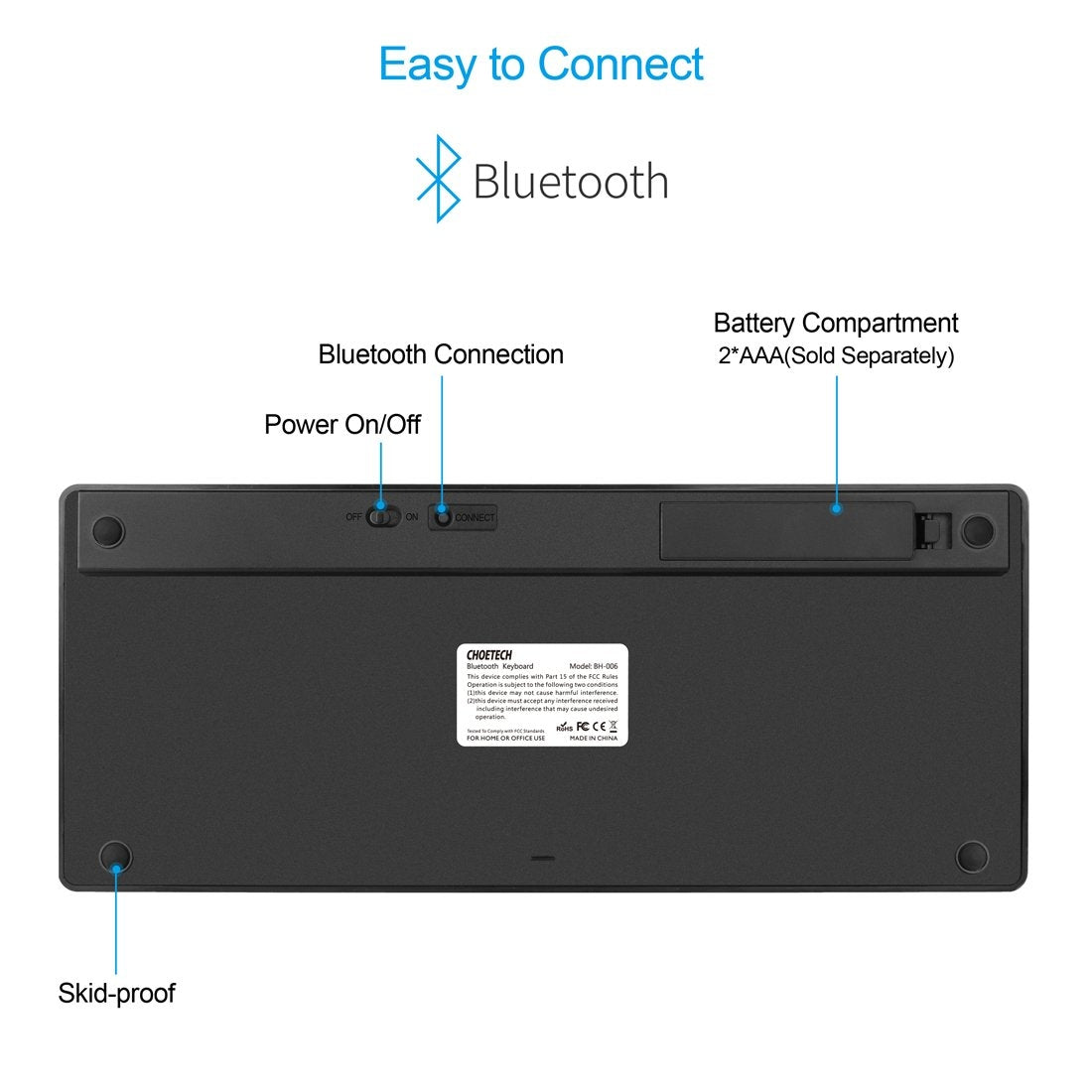 CHOETECH BH-006 Sleek Wireless Bluetooth Keyboard for Multiple Devices