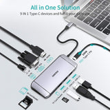 CHOETECH 9-in-1 USB-C Multifunction Hub Adapter with HDMI, VGA, Ethernet, and Power Delivery - Side View